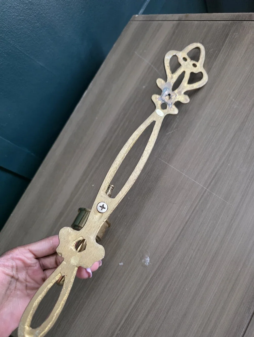 Brass Ornate Long Taper Candle Holder Wall Sconce 17'